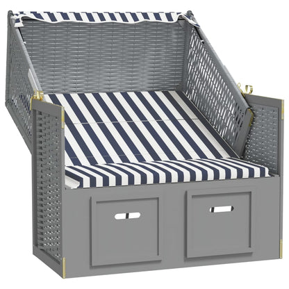 Strandkorb con Tettoia Polyrattan e Legno Massello Blu e Bianco - homemem39