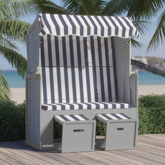 Strandkorb con Tettoia Polyrattan e Legno Massello Blu e Bianco - homemem39