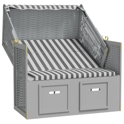 Strandkorb con Tettoia Polyrattan Legno Massello Grigio Bianco - homemem39