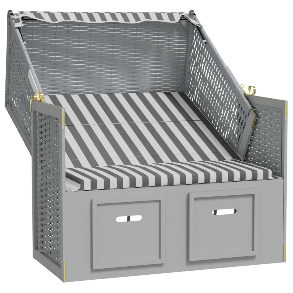 Strandkorb con Tettoia Polyrattan Legno Massello Grigio Bianco - homemem39