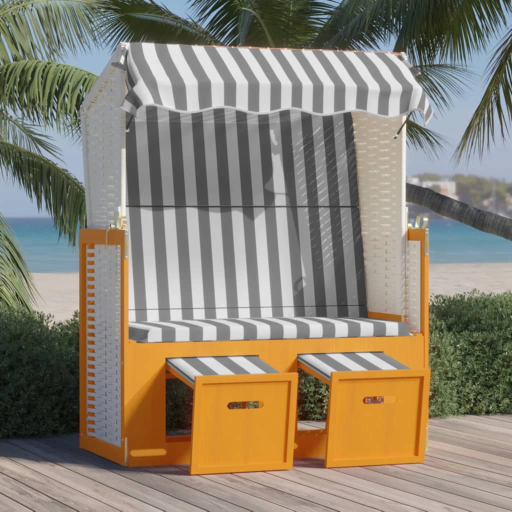 Strandkorb Tettoia Polyrattan e Legno Massello Bianco e Grigio - homemem39