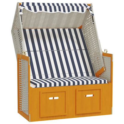 Strandkorb con Tettoia Polyrattan e Legno Massello Bianco e Blu - homemem39