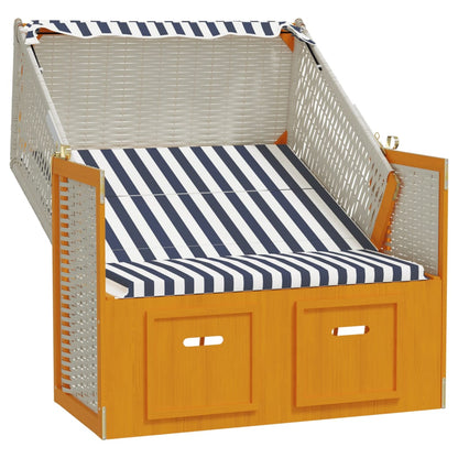 Strandkorb con Tettoia Polyrattan e Legno Massello Bianco e Blu - homemem39