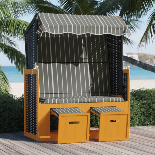 Strandkorb Tettoria Polyrattan e Legno Massello Nero e Grigio - homemem39