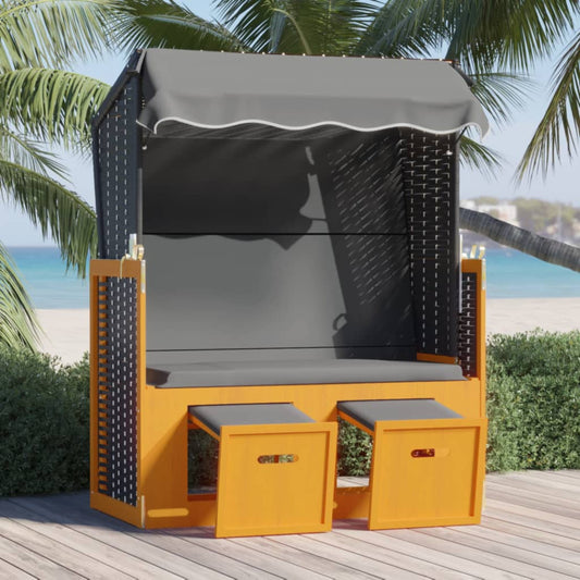 Strandkorb Tettoria Polyrattan Legno Massello Nero e Antracite - homemem39