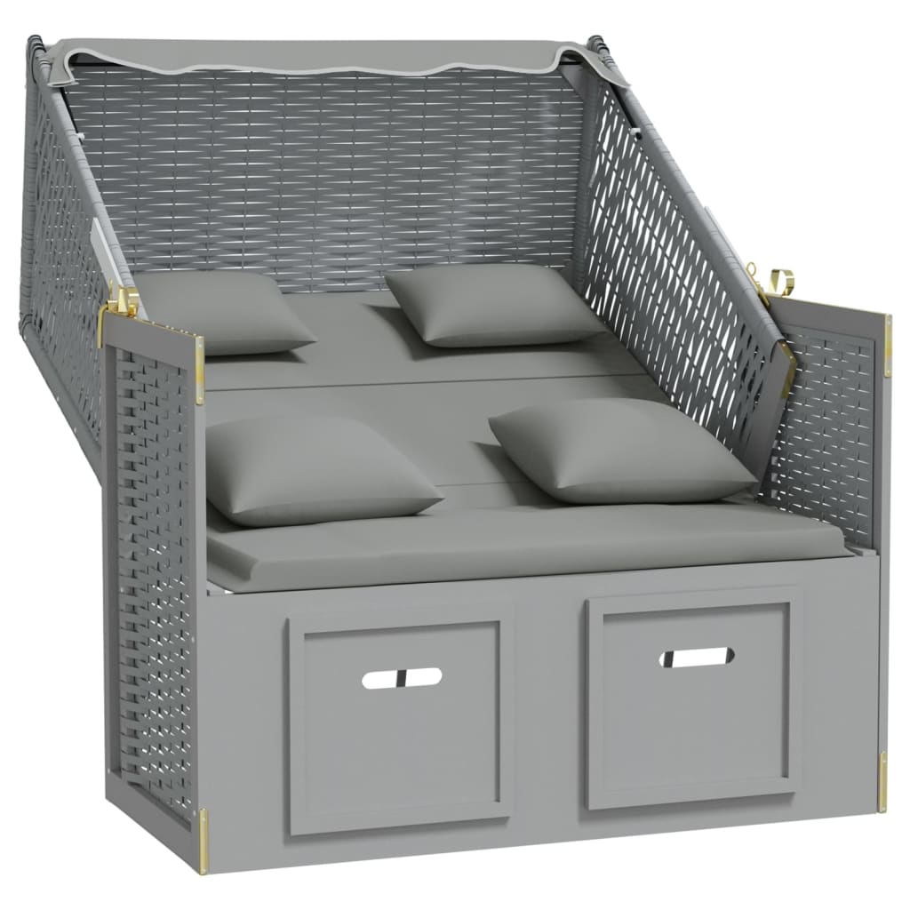 Strandkorb con Cuscini in Polyrattan e Legno Massello Grigio - homemem39