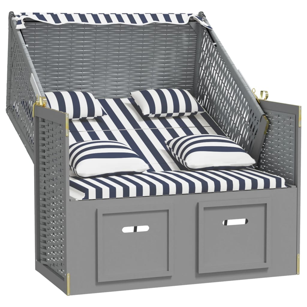 Strandkorb con Cuscini Polyrattan e Legno Massello Blu e Bianco - homemem39