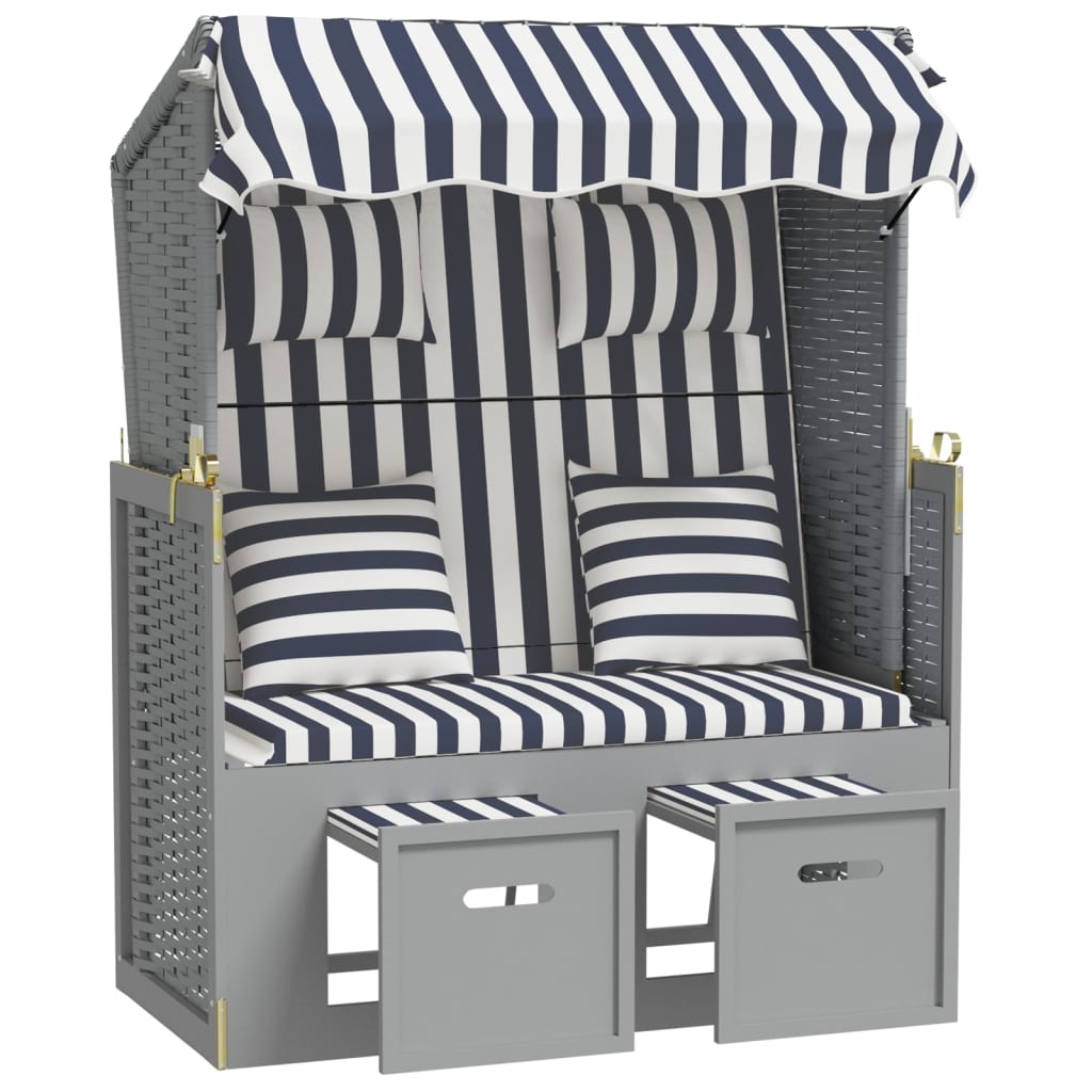 Strandkorb con Cuscini Polyrattan e Legno Massello Blu e Bianco - homemem39