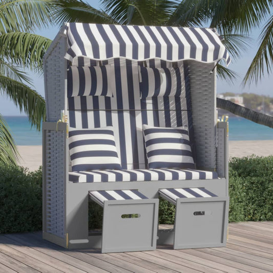 Strandkorb con Cuscini Polyrattan e Legno Massello Blu e Bianco - homemem39