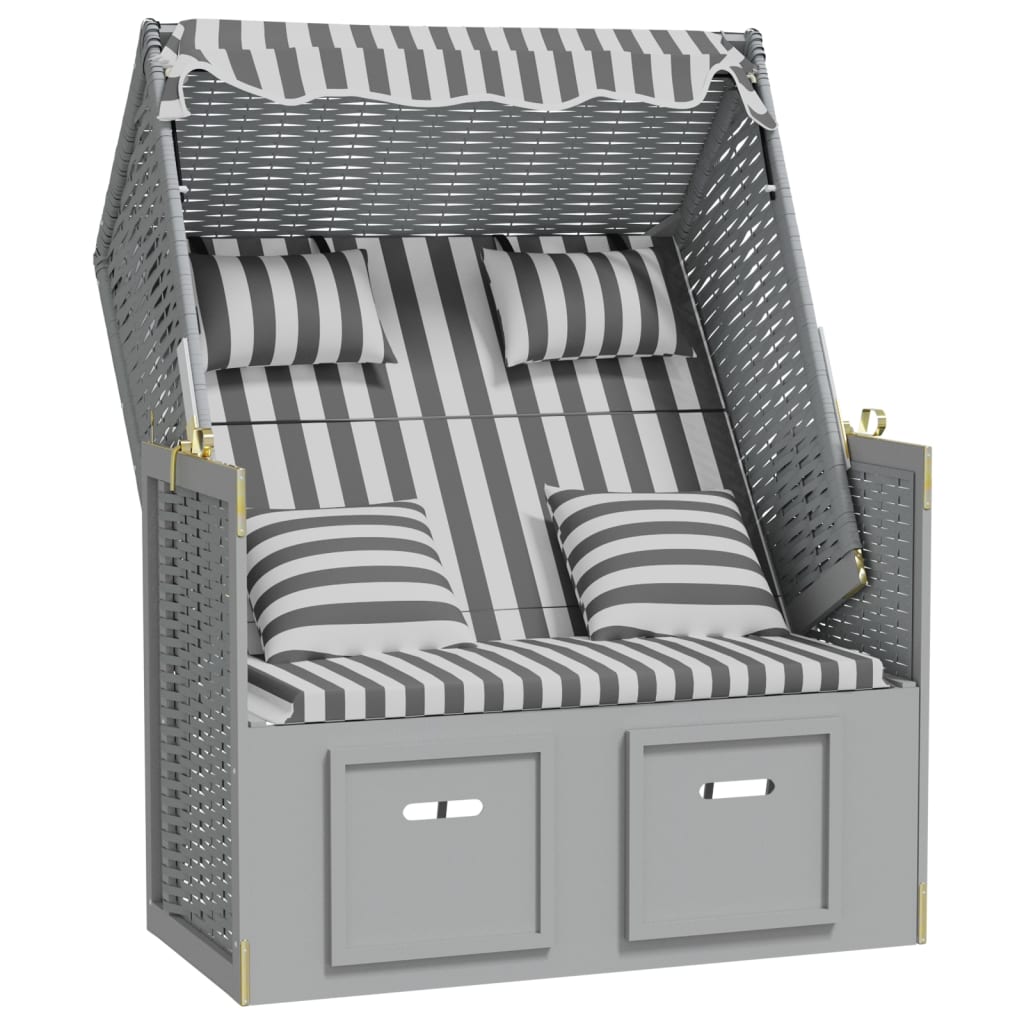 Strandkorb Cuscini Polyrattan e Legno Massello Grigio e Bianco - homemem39