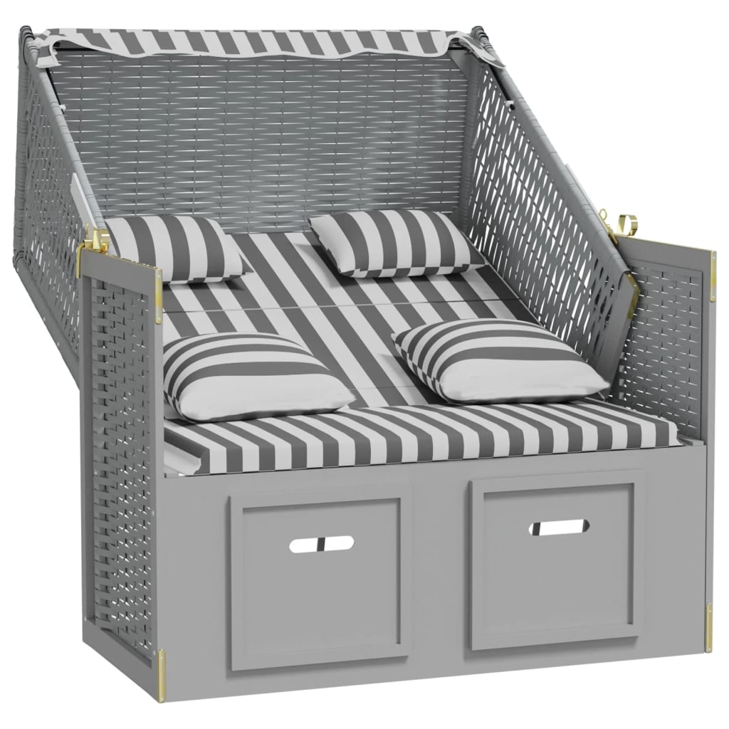 Strandkorb Cuscini Polyrattan e Legno Massello Grigio e Bianco - homemem39