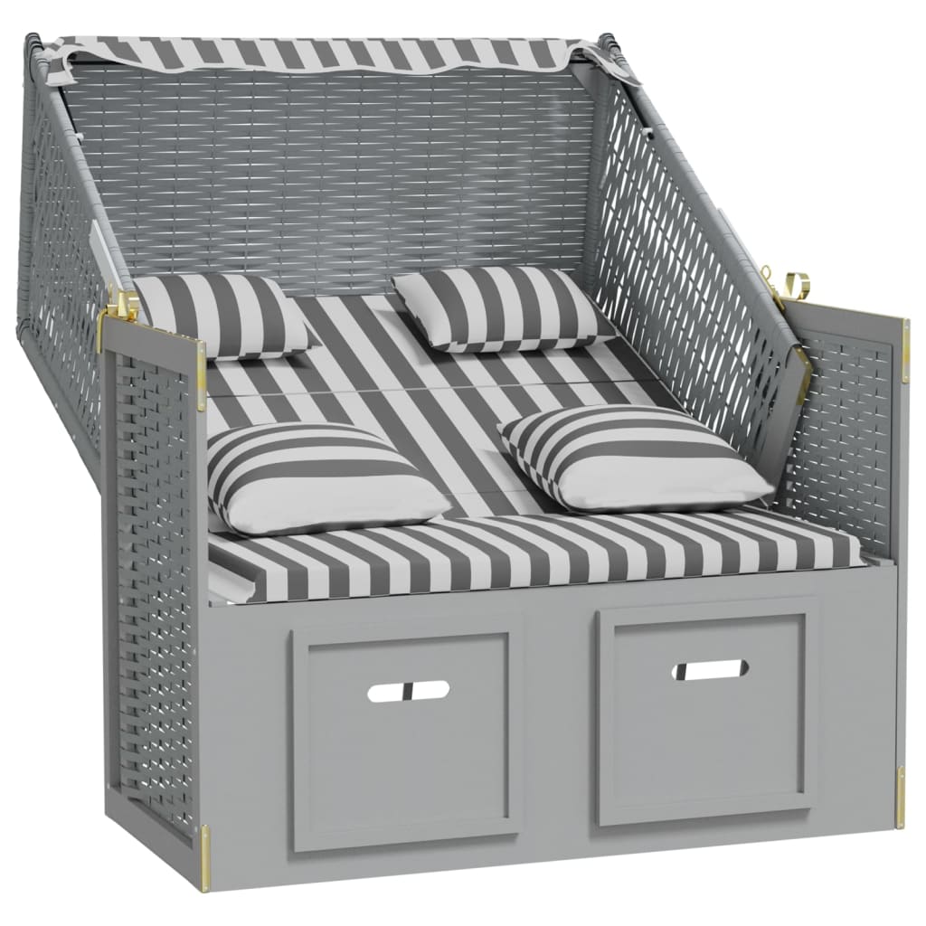 Strandkorb Cuscini Polyrattan e Legno Massello Grigio e Bianco - homemem39