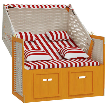 Strandkorb Cuscini Polyrattan e Legno Massello Rosso e Bianco - homemem39