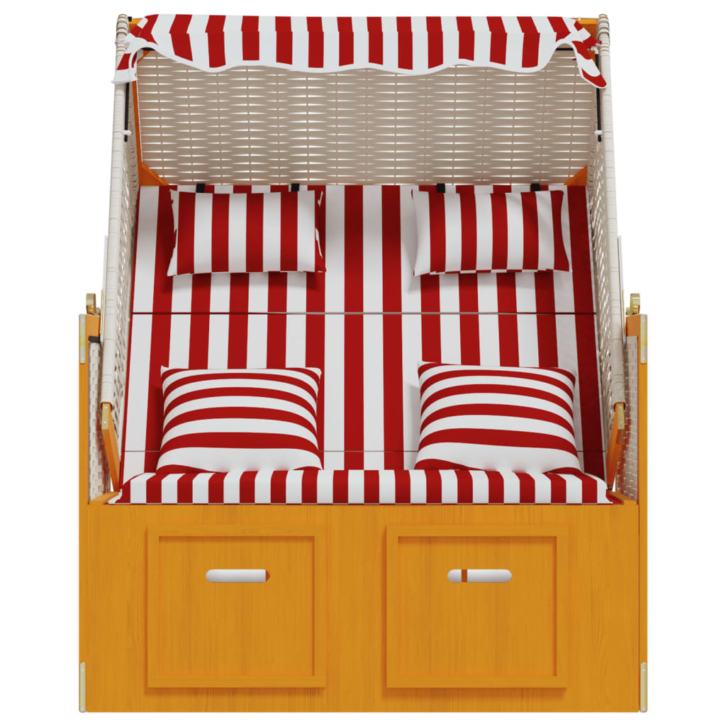 Strandkorb Cuscini Polyrattan e Legno Massello Rosso e Bianco - homemem39