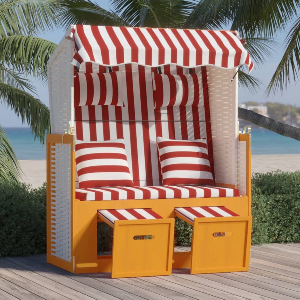 Strandkorb Cuscini Polyrattan e Legno Massello Rosso e Bianco - homemem39