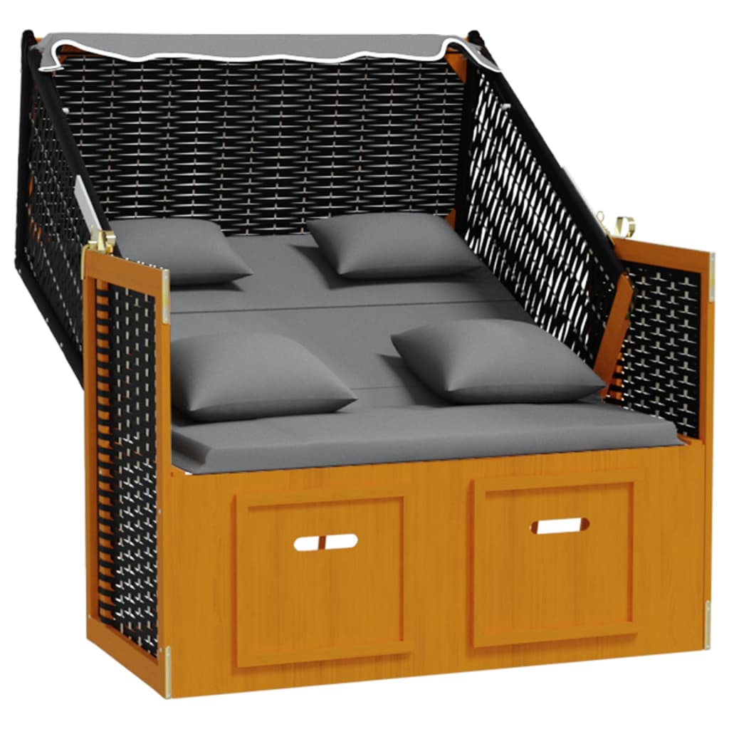 Strandkorb Cuscino Polyrattan e Legno Massello Nero e Antracite - homemem39