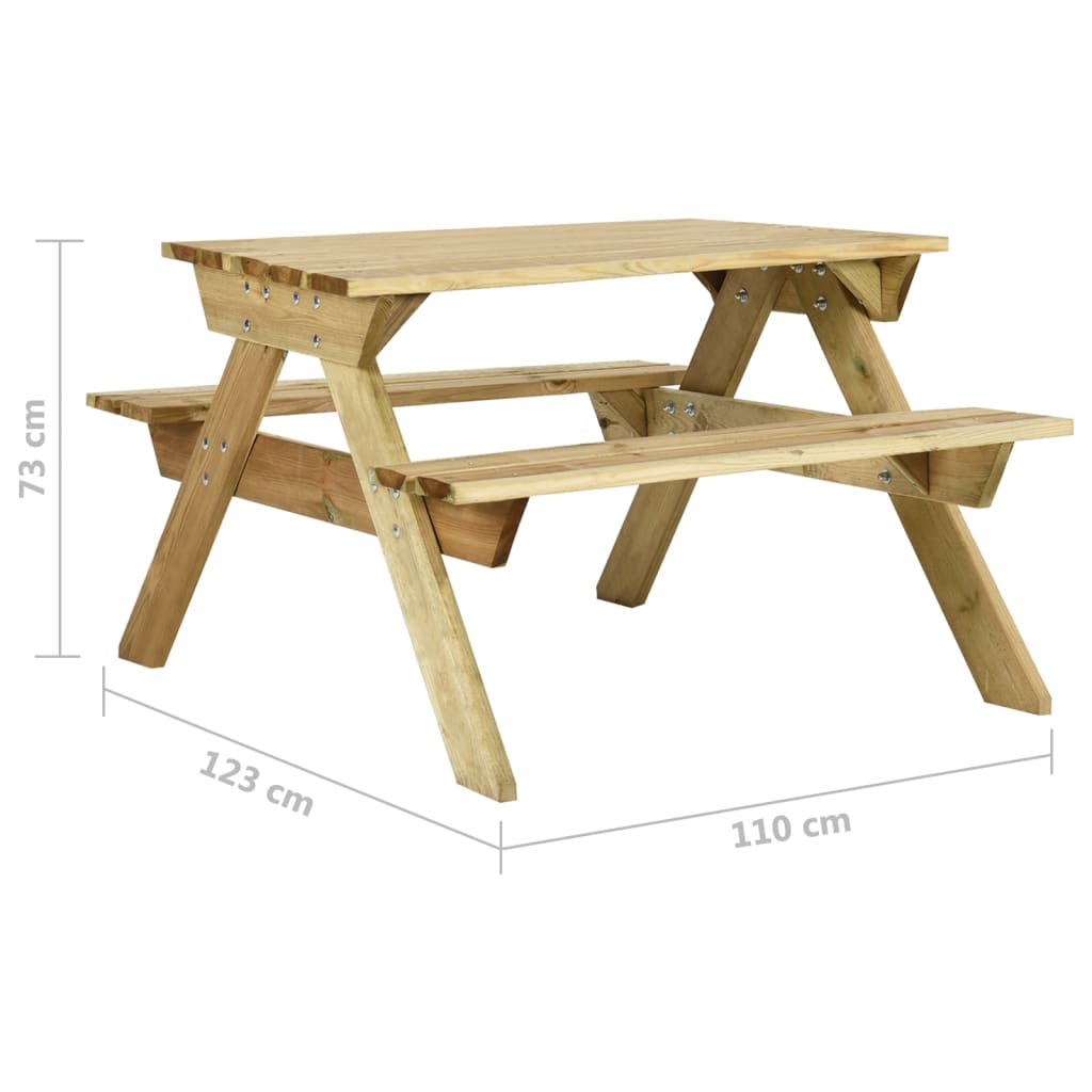 Tavolo da Picnic con Panche 110x123x73 cm in Pino Impregnato - homemem39