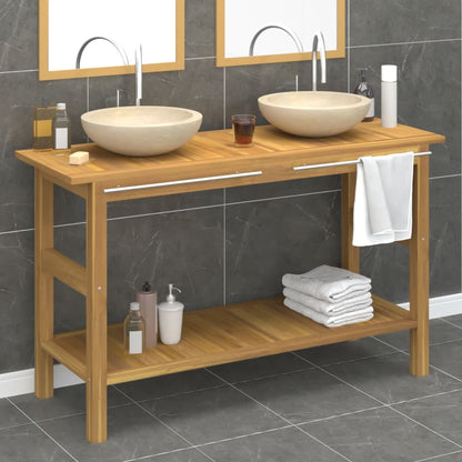 Mobile Vanità Bagno e Lavandini Marmo Crema Legno Massello Teak - homemem39