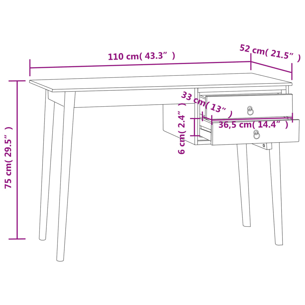 Scrivania con 2 Cassetti 110x52x75 cm in Legno Massello di Teak - homemem39