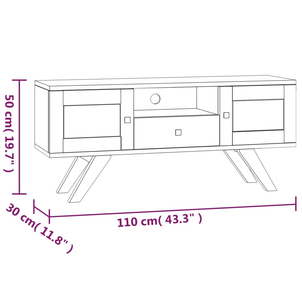 Mobile Porta TV 110x30x50 cm in Legno Massello di Teak - homemem39