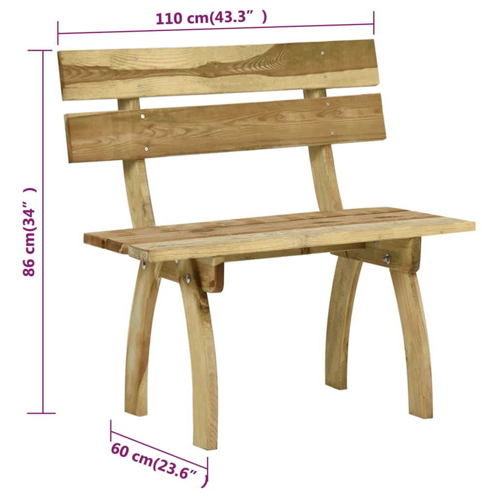 Panca da Giardino 110 cm in Legno di Pino Impregnato - homemem39