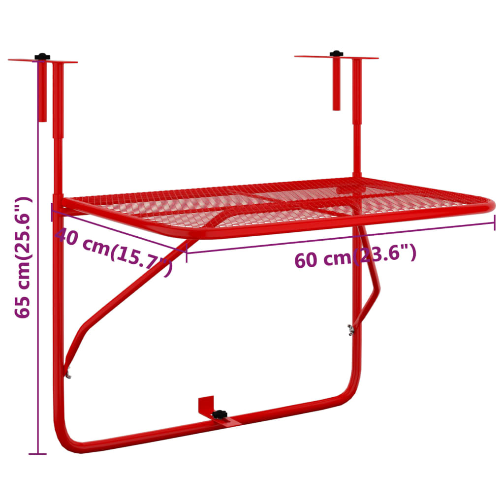 Tavolo da Balcone Rosso 60x40 cm in Acciaio - homemem39