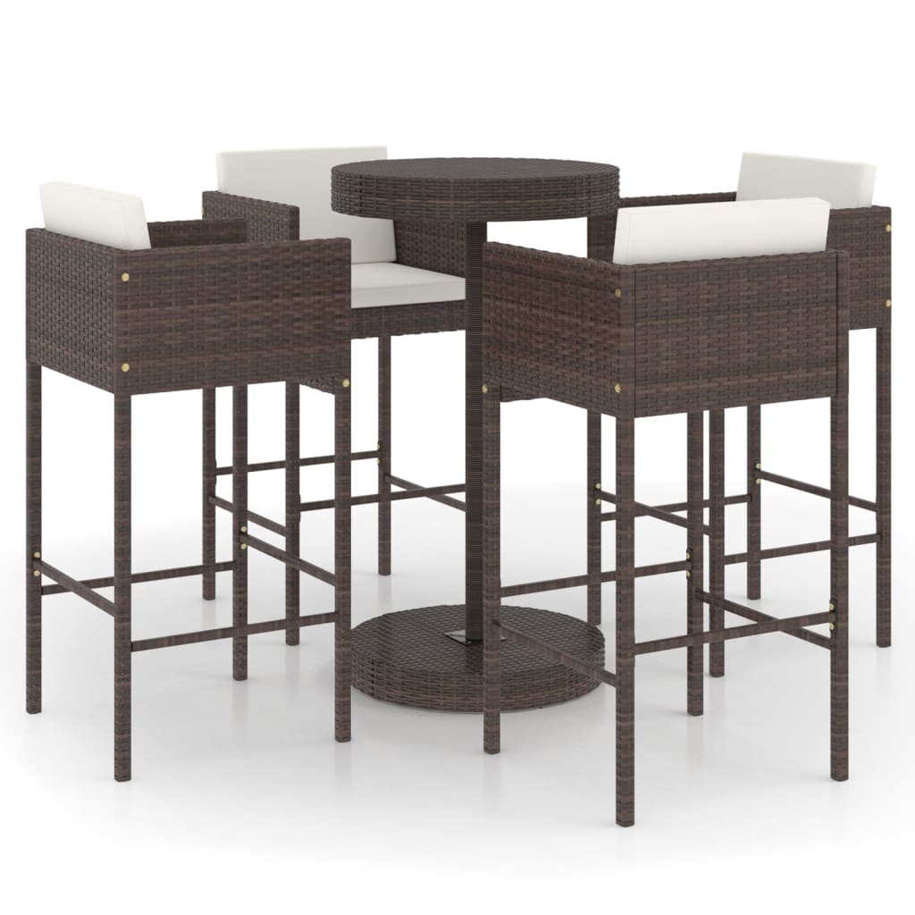 Set da Bar da Giardino 5 pz con Cuscini in Polyrattan Marrone - homemem39