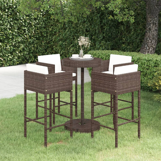 Set da Bar da Giardino 5 pz con Cuscini in Polyrattan Marrone - homemem39