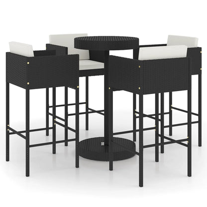 Set Bar da Giardino 5 pz con Cuscini Polyrattan Nero - homemem39