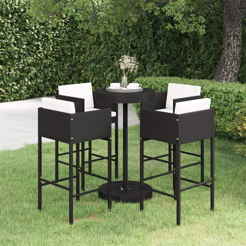 Set Bar da Giardino 5 pz con Cuscini Polyrattan Nero - homemem39