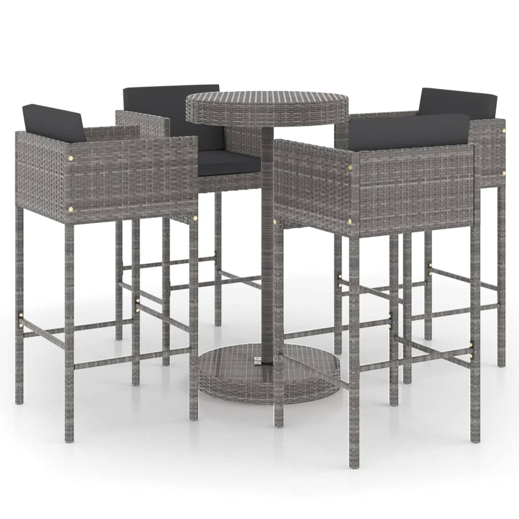 Set da Bar da Giardino 5 pz con Cuscini in Polyrattan Grigio - homemem39