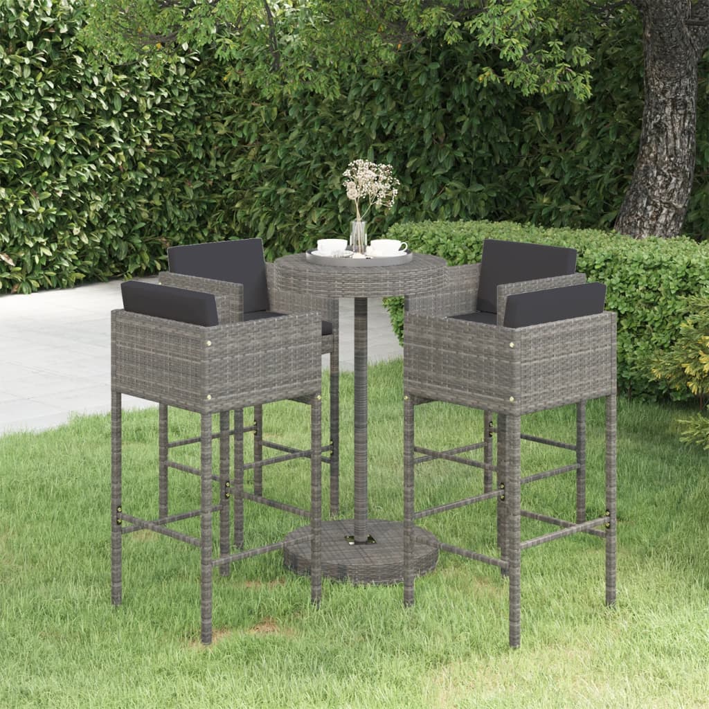 Set da Bar da Giardino 5 pz con Cuscini in Polyrattan Grigio - homemem39