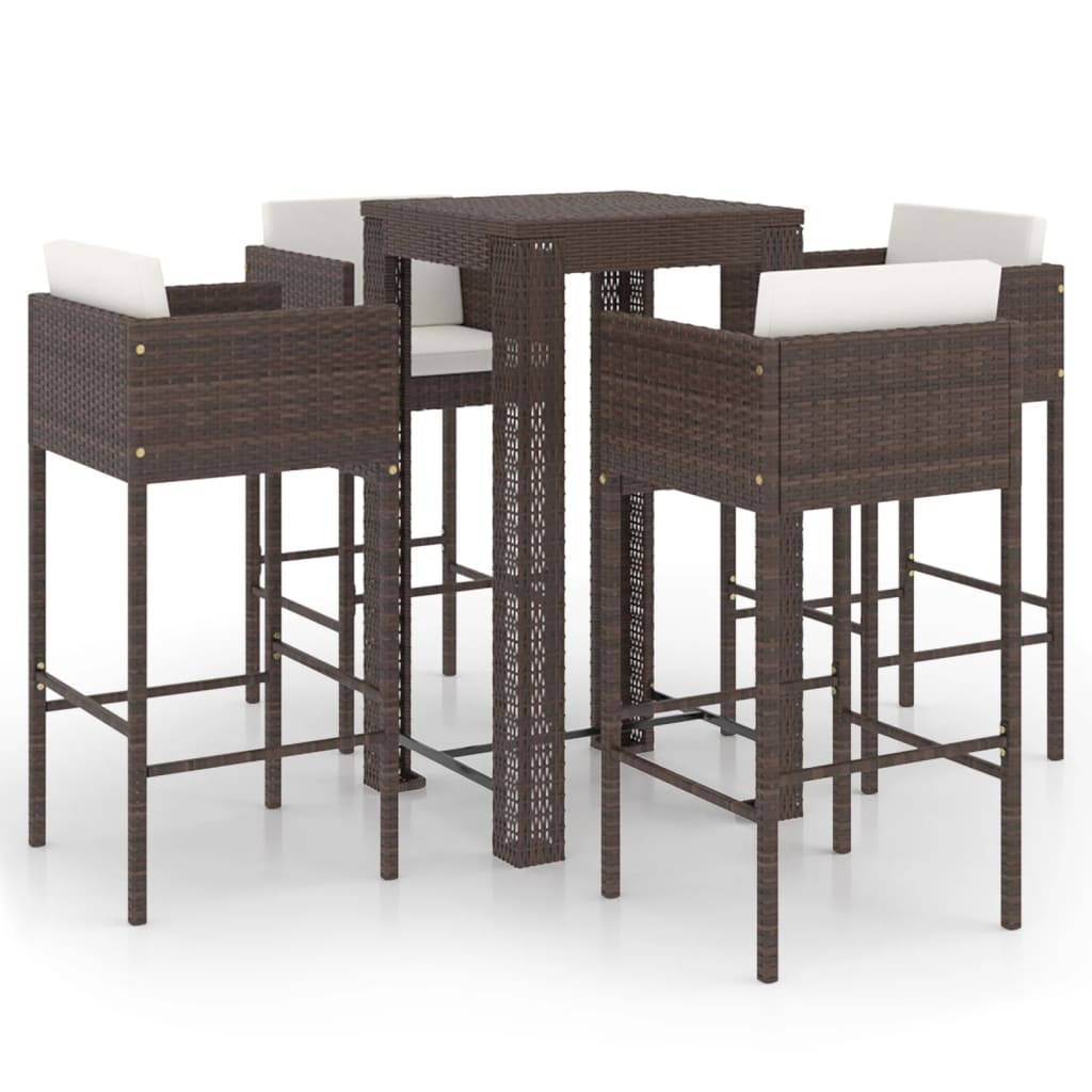 Set da Bar da Giardino 5 pz con Cuscini in Polyrattan Marrone - homemem39