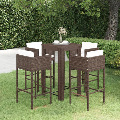 Set da Bar da Giardino 5 pz con Cuscini in Polyrattan Marrone - homemem39