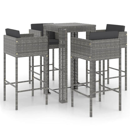 Set da Bar da Giardino 5 pz con Cuscini in Polyrattan Grigio - homemem39