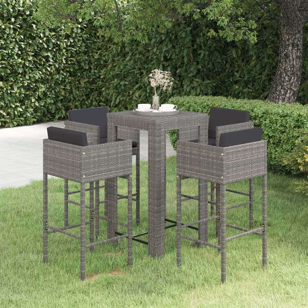 Set da Bar da Giardino 5 pz con Cuscini in Polyrattan Grigio - homemem39