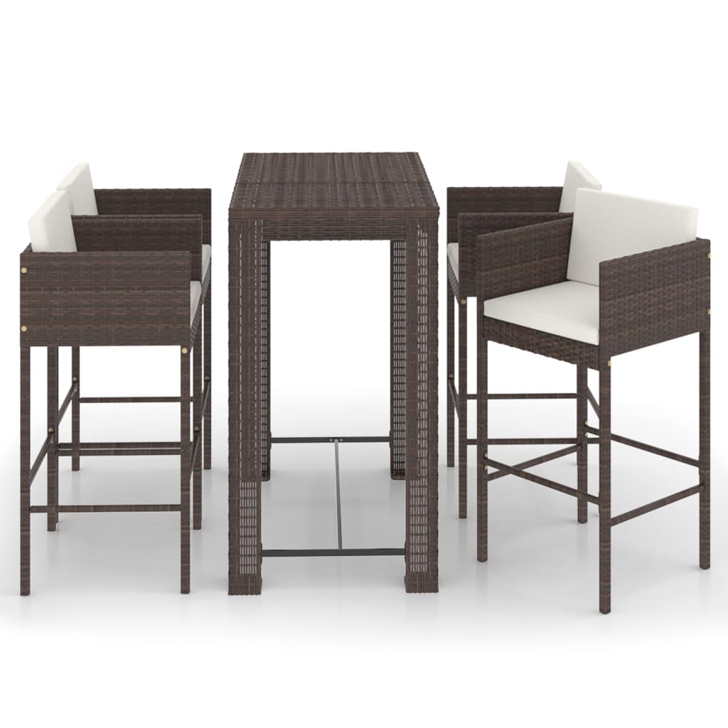 Set da Bar da Giardino 5 pz con Cuscini in Polyrattan Marrone - homemem39