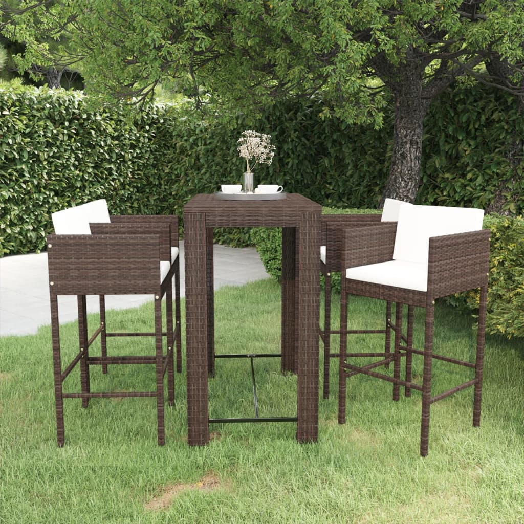 Set da Bar da Giardino 5 pz con Cuscini in Polyrattan Marrone - homemem39