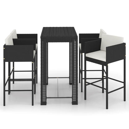 Set Bar da Giardino 5 pz con Cuscini Polyrattan Nero - homemem39