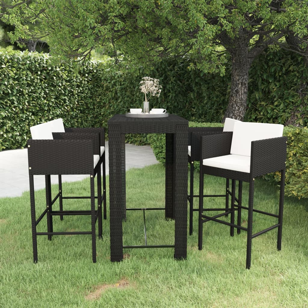 Set Bar da Giardino 5 pz con Cuscini Polyrattan Nero - homemem39