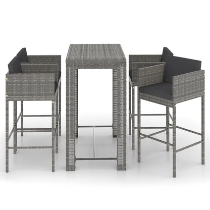 Set da Bar da Giardino 5 pz con Cuscini in Polyrattan Grigio - homemem39