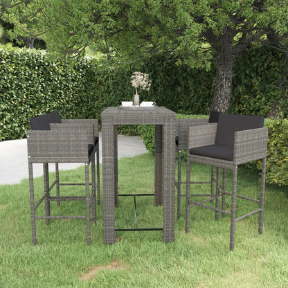 Set da Bar da Giardino 5 pz con Cuscini in Polyrattan Grigio - homemem39