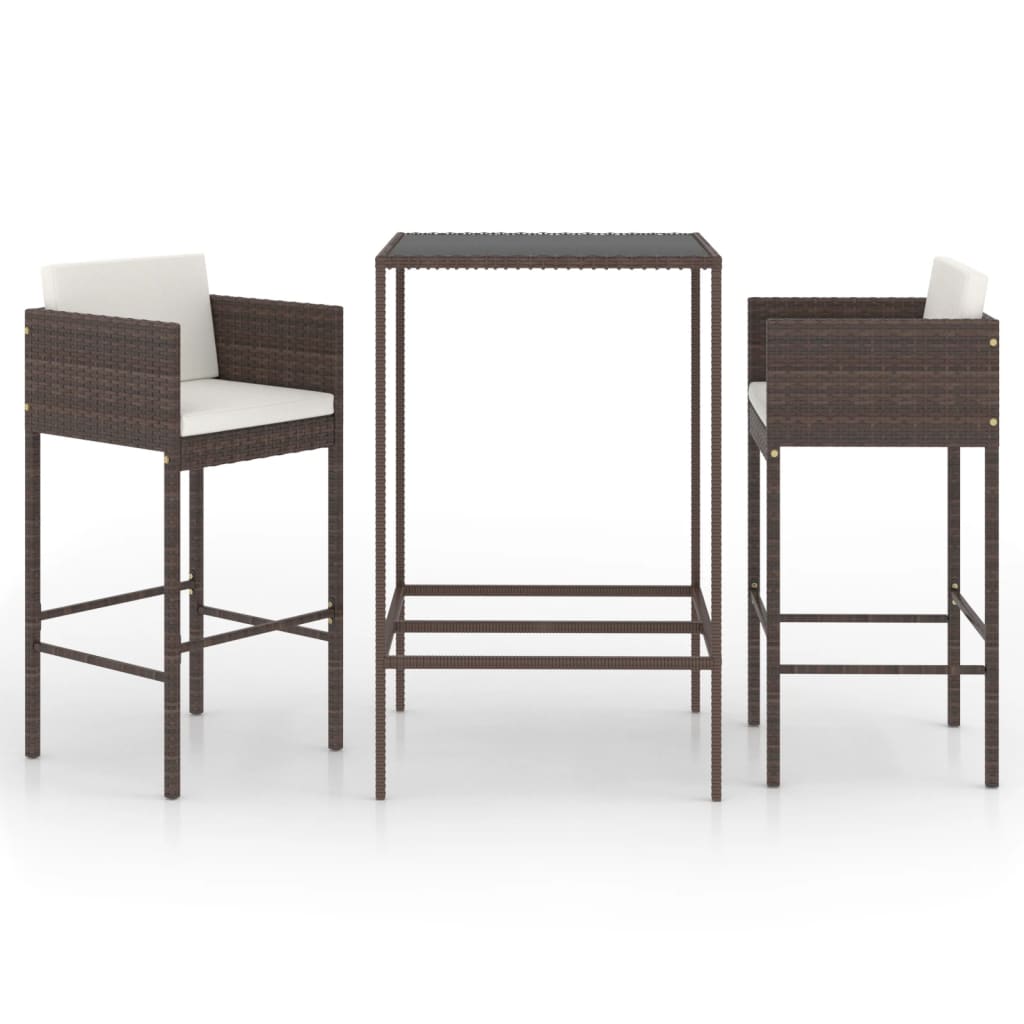 Set Bar da Giardino 3 pz con Cuscini in Polyrattan Marrone - homemem39