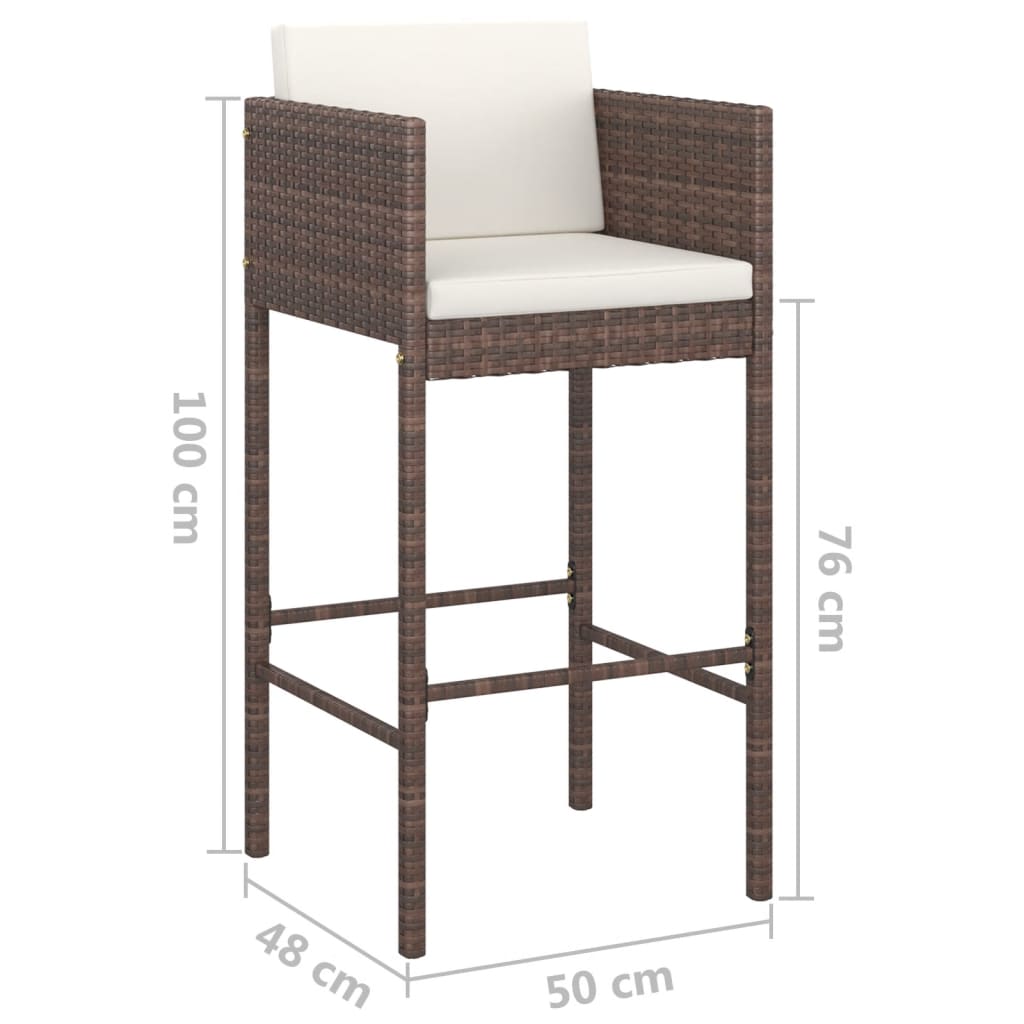 Set Bar da Giardino 3 pz con Cuscini in Polyrattan Marrone - homemem39