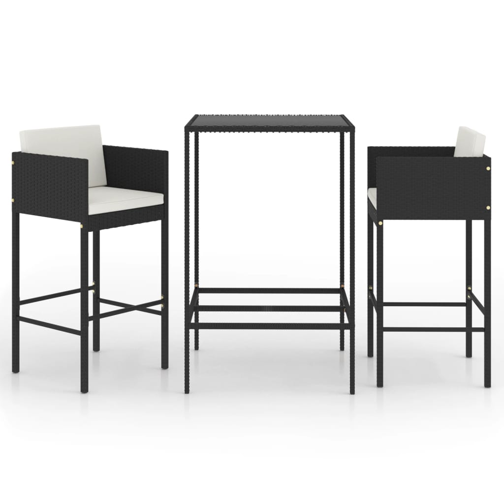 Set Bar da Giardino 3 pz con Cuscini Polyrattan Nero - homemem39