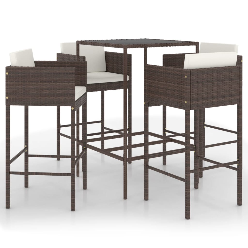 Set da Bar da Giardino 5 pz con Cuscini in Polyrattan Marrone - homemem39