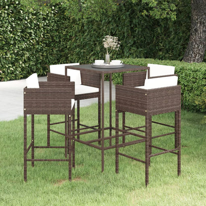 Set da Bar da Giardino 5 pz con Cuscini in Polyrattan Marrone - homemem39