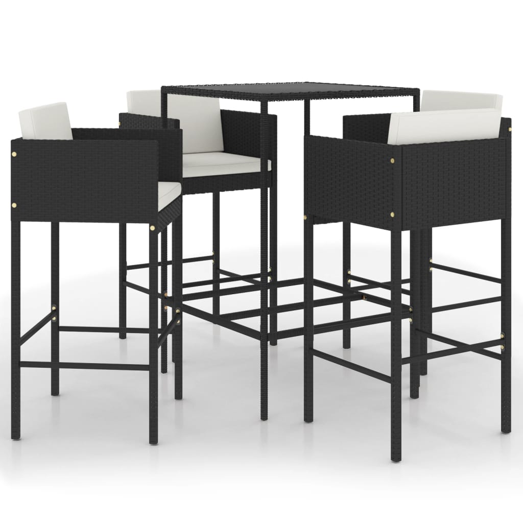 Set Bar da Giardino 5 pz con Cuscini in Polyrattan Nero - homemem39