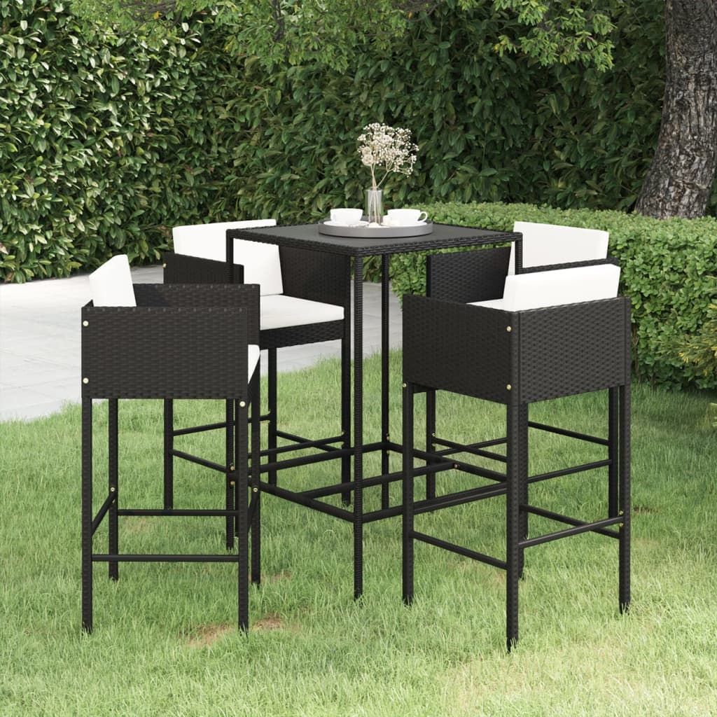 Set Bar da Giardino 5 pz con Cuscini in Polyrattan Nero - homemem39