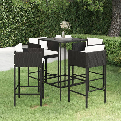 Set Bar da Giardino 5 pz con Cuscini in Polyrattan Nero - homemem39